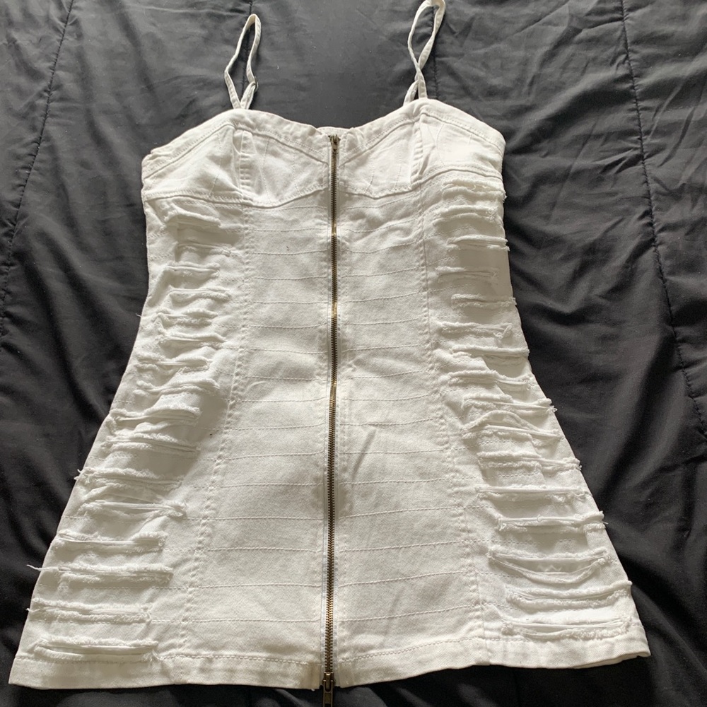 Mandee White Denim Bodycon Ripped Dress
